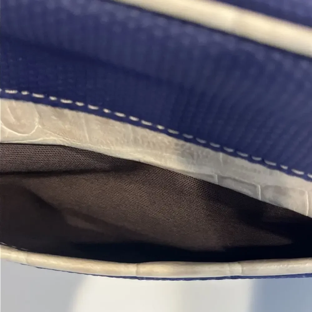 Furla Blue And Tan Leather Toiletries Bag Croc Accent Authentic Made In Italy